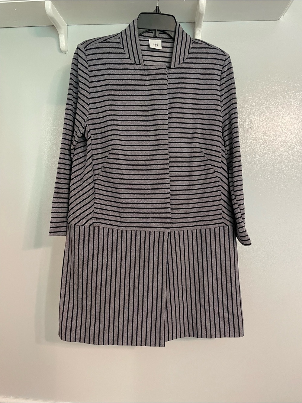 Cabi Dappled Stripe Car Coat Gray Knit Jacket 5474 Size Medium